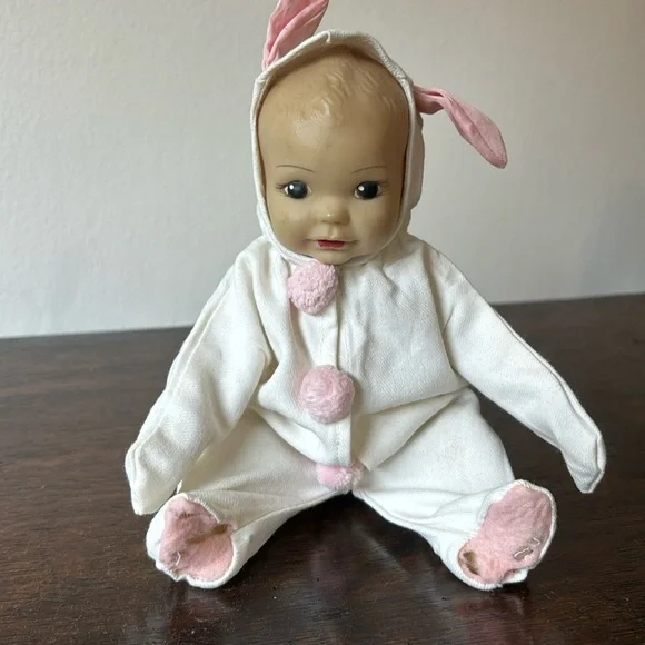 Vintage Antique Baby Doll in White and Pink Outfit - Picture 1 of 6